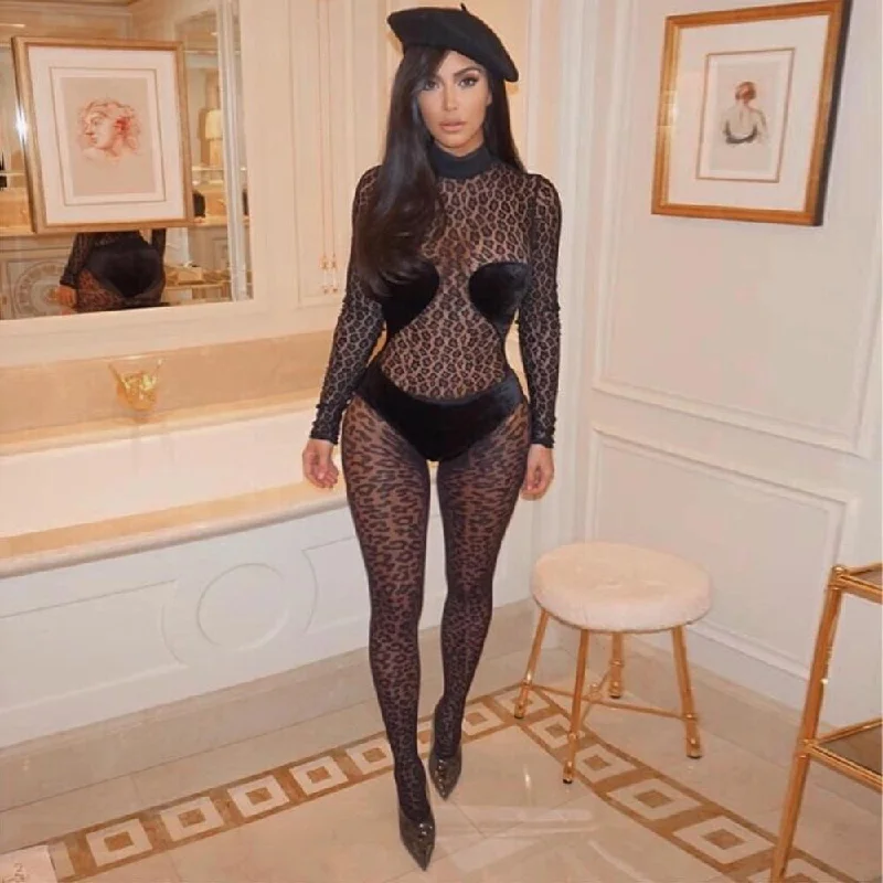Soft Style Kim's Animal Sexy Mesh Jumpsuit