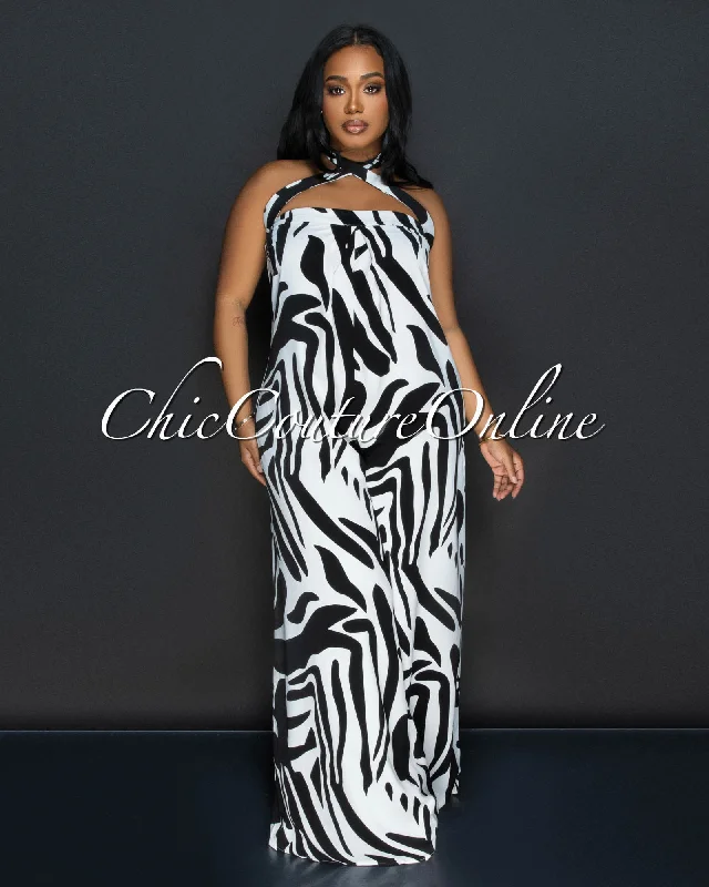 Design Must-have Kona Black White Strapless Wide Legs Jumpsuit