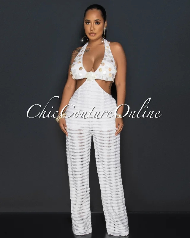 Relaxed Clothing Liddie Cream Crochet Halter Top Jumpsuit