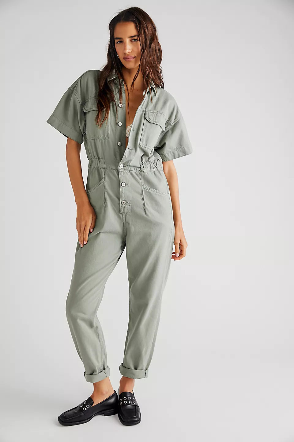Modernism Free People Marci Jumpsuit in Washed Army