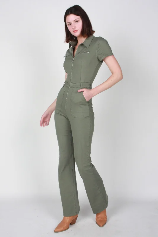 Floral Prints Pistola Martina Short Sleeve Flare Jumpsuit in Colonel
