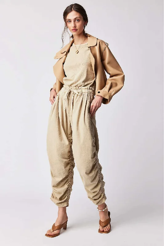 Retro Fashion Free People Mixed Media One-Piece in Sand Jam