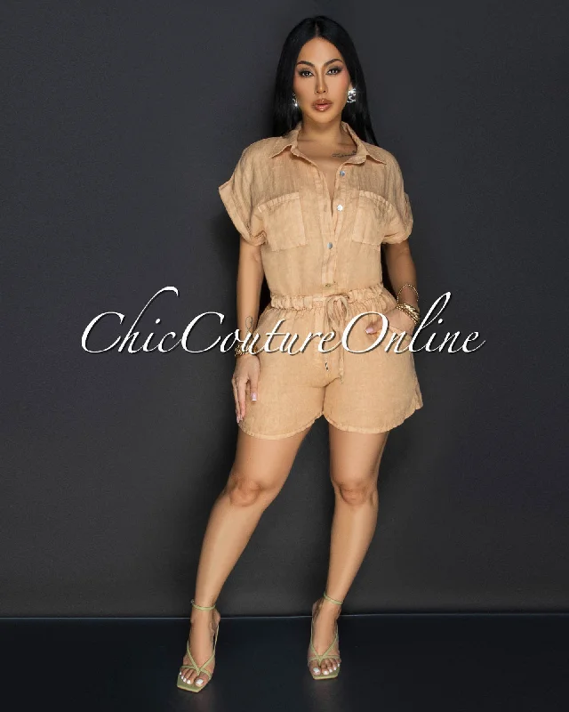 Personalized Design Moren Nude Linen Romper