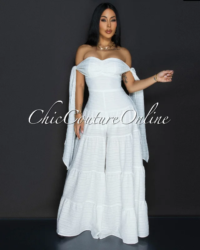 Exclusive Customization Noelly Off-White Strapless Wide Legs Jumpsuit