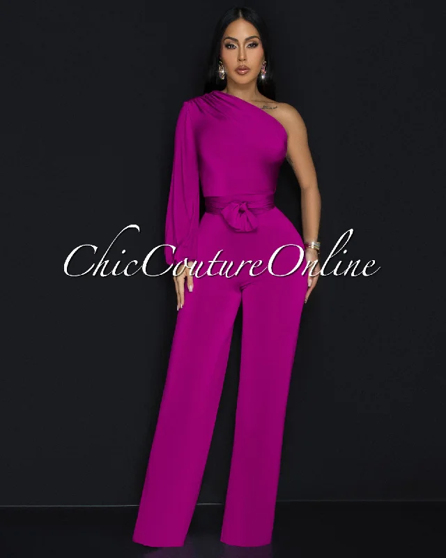 Luxury And Elegant Pennia Magenta Single Long Sleeve Jumpsuit