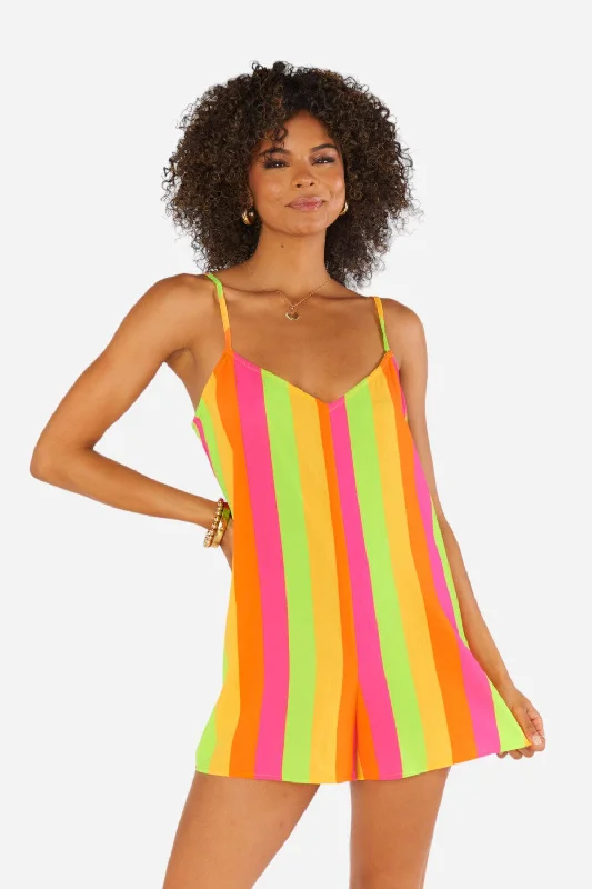 Smart Comfort Wear Show Me Your Mumu Rascal Romper in Neon Vacay Stripe