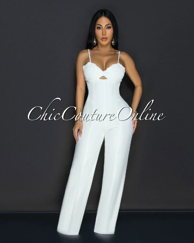 French Style Roshane Off-White Straight Legs Jumpsuit
