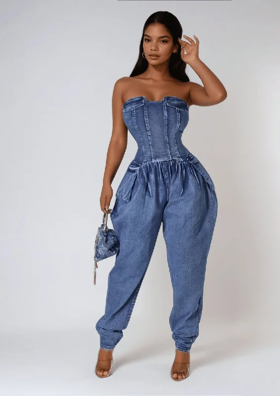 Classic Series Strapless Denim Jumpsuit