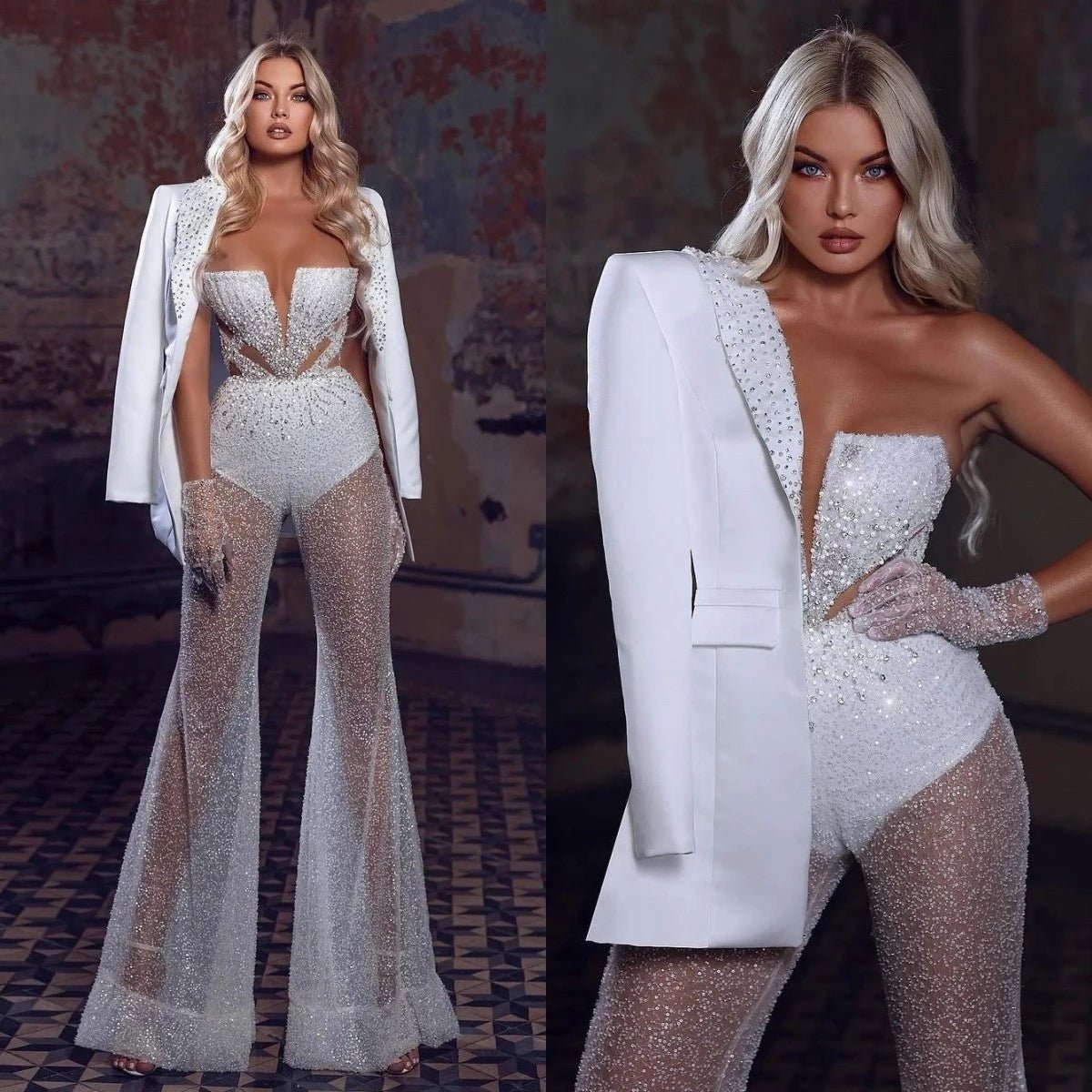Cozy Fashion Strapless Wedding Jumpsuit With Blazer