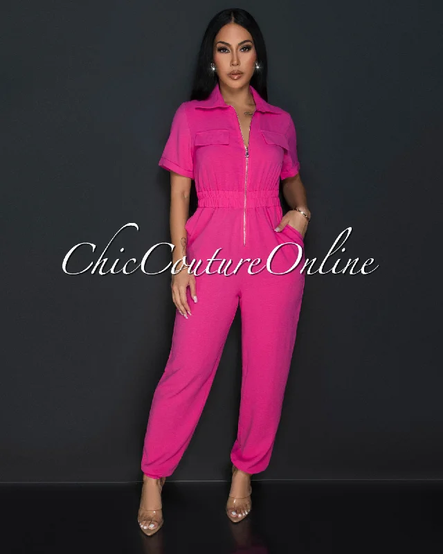 Stylish Ease Sumi Fuchsia Utility Cargo Jumpsuit