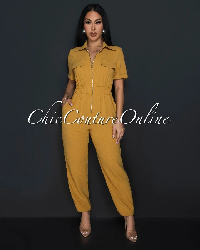 Versatile Comfort Sumi Mustard Utility Cargo Jumpsuit