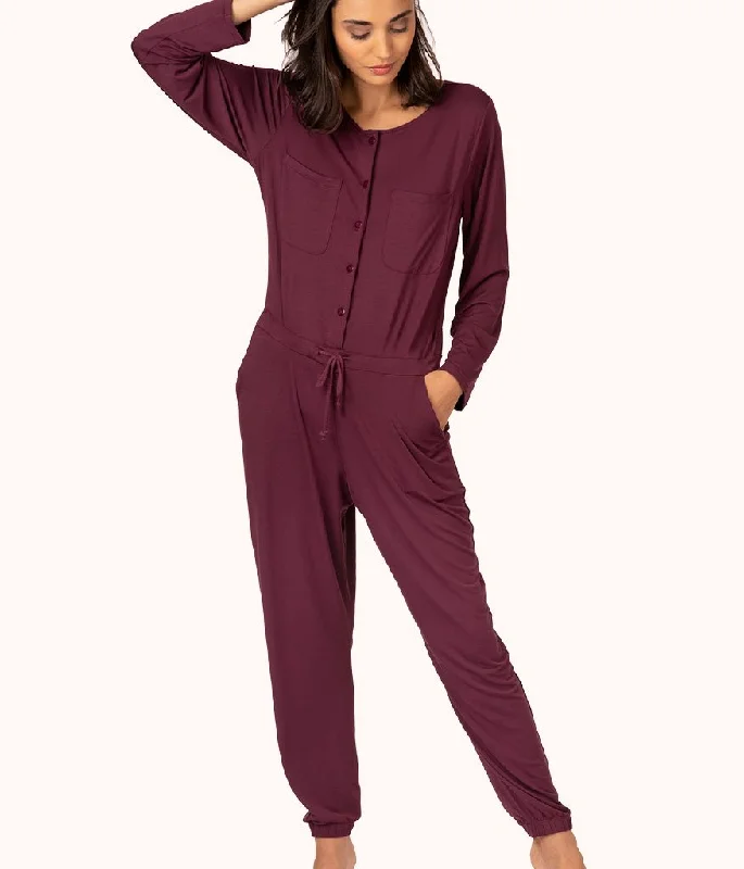 Casual Comfort Wear The All-Day Crew Jumpsuit: Plum