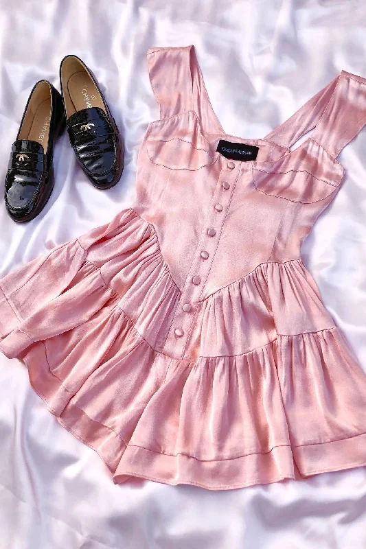 Warm Atmosphere The Elisabeth Romper Dress - Pink Satin