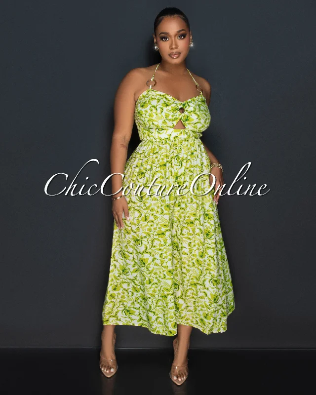Innovative Design Theora White Green "O" Ring Details Jumpsuit