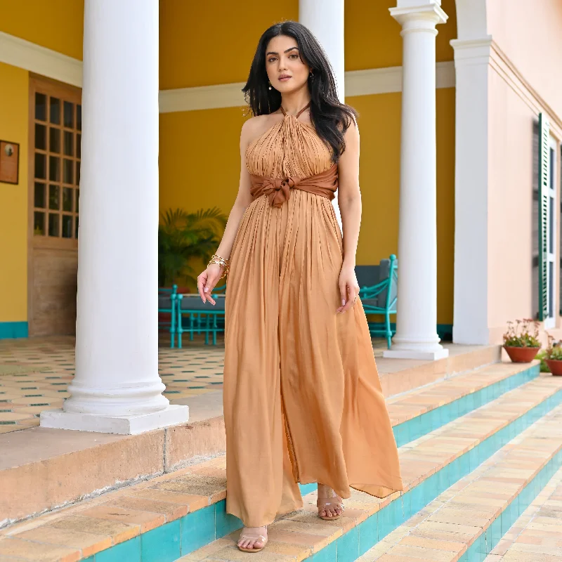 Casual Ease Toffee Knotted Jumpsuit