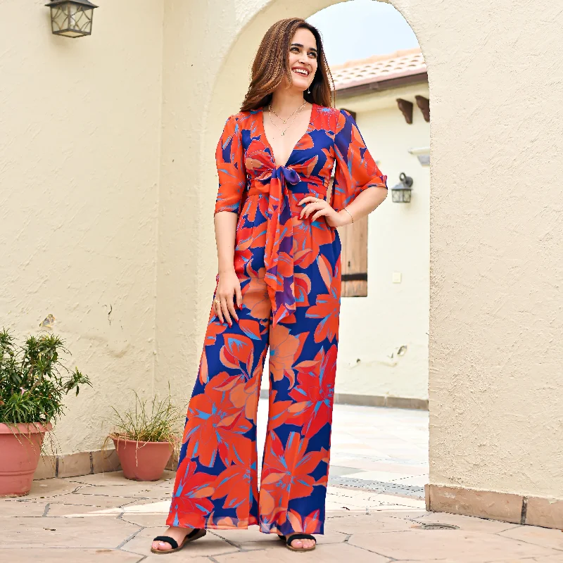 Cozy Chic Tropicana Knotted Jumpsuit