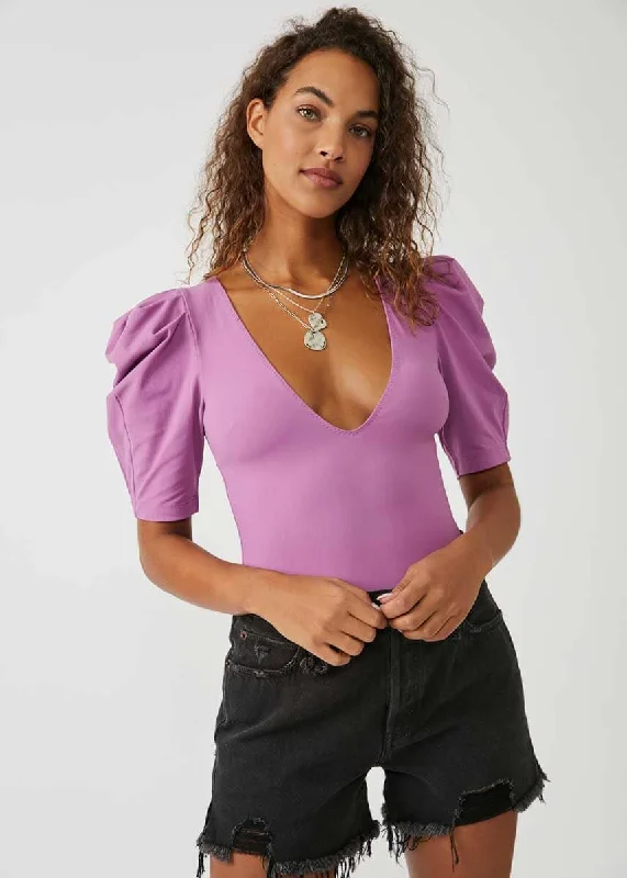 Simple Elegance Free People Va Va Voop Bodysuit in Wildberry