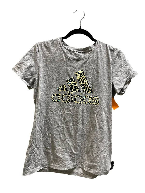 Comfortable Sweaters Athletic Top Short Sleeve By Adidas In Grey, Size: M
