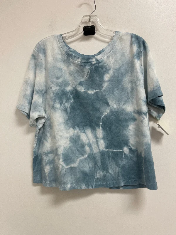 Printed Patterns Athletic Top Short Sleeve By Fabletics In Blue, Size: 2x