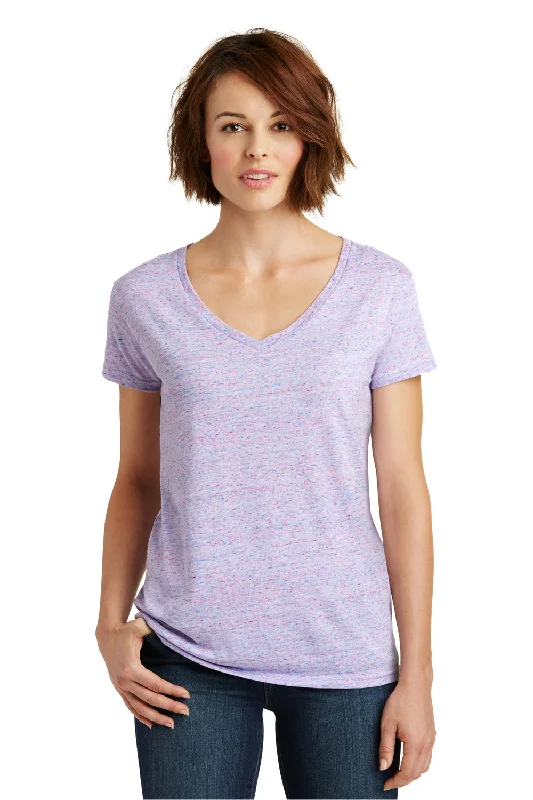 Trendy Items District Womens Cosmic Short Sleeve V-Neck T-Shirt - White/Pink - Closeout