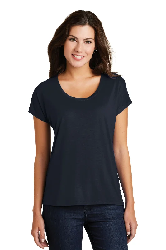 Elegant Series District Womens Drapey Dolman Short Sleeve Scoop Neck T-Shirt - New Navy Blue - Closeout