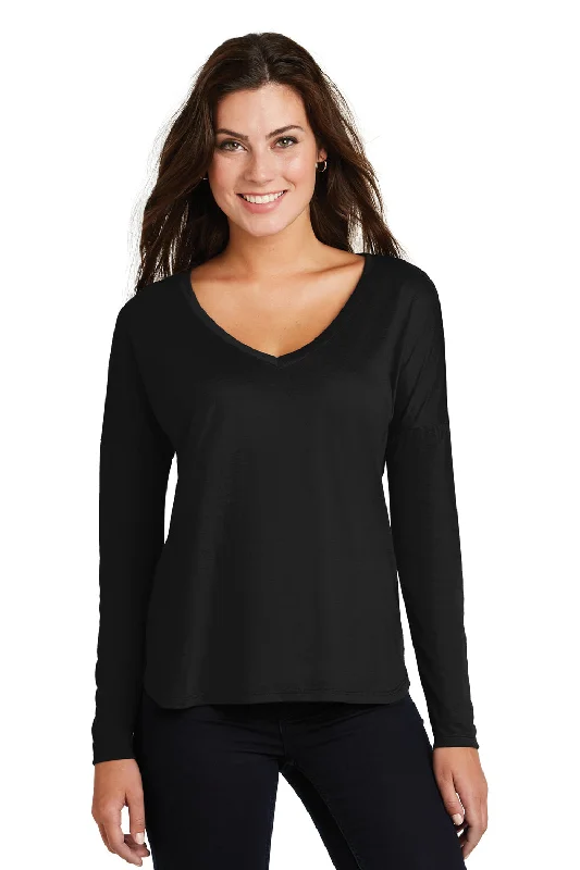 Daily Comfort District Womens Drapey Short Sleeve V-Neck T-Shirt - Black - Closeout