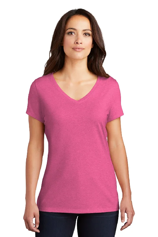 Cozy Sweaters District Womens Perfect Tri Short Sleeve V-Neck T-Shirt - Fuchsia Pink Frost