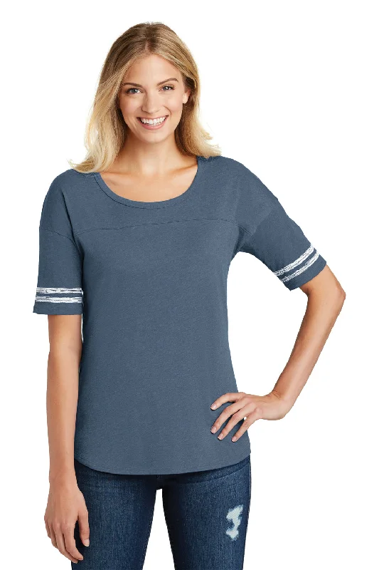 Retro Prints District Womens Scorecard Short Sleeve Crewneck T-Shirt - Heather True Navy Blue/White - Closeout
