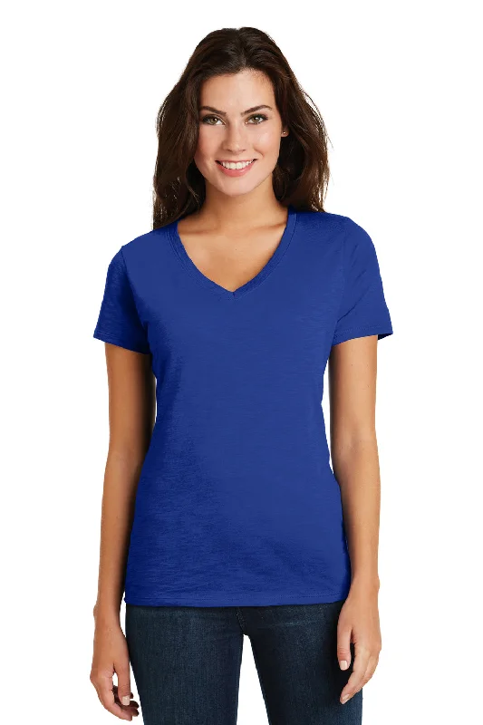 Warm Comfort District Womens Super Slub Short Sleeve V-Neck T-Shirt - Deep Royal Blue - Closeout