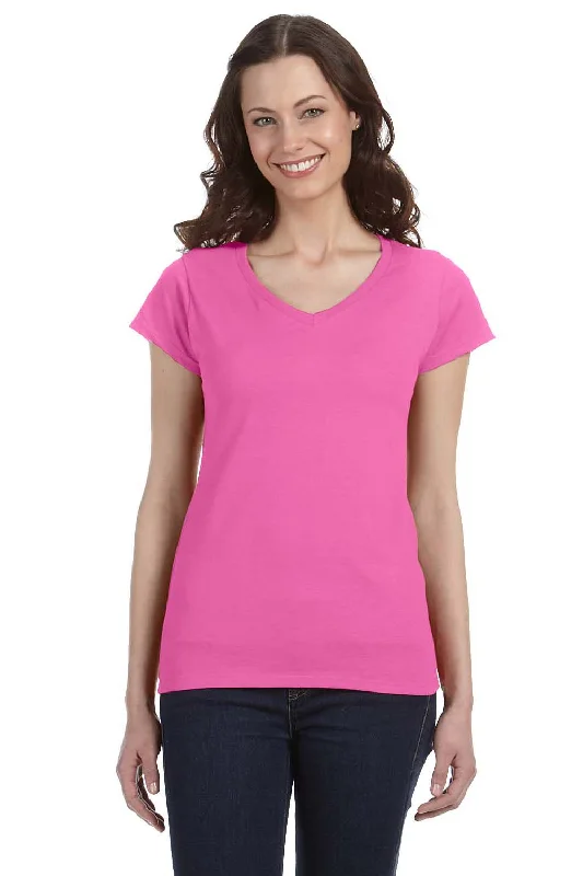 Classic Retro Gildan Womens Softstyle Short Sleeve V-Neck T-Shirt - Azalea Pink