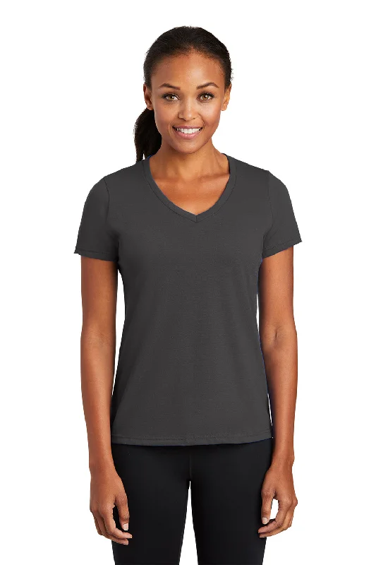 Exquisite Fabrics Port & Company Womens Dry Zone Performance Moisture Wicking Short Sleeve V-Neck T-Shirt - Charcoal Grey