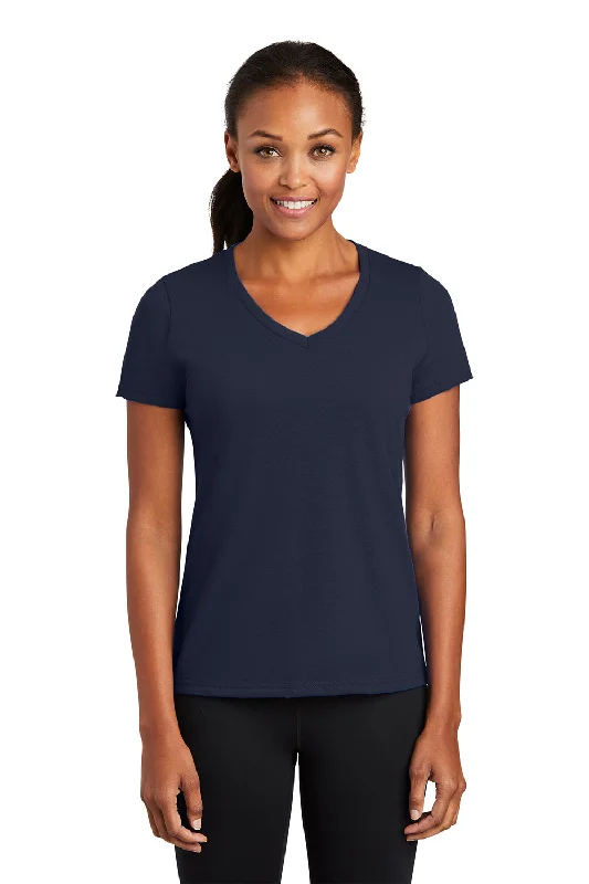 Noble And Elegant Port & Company Womens Dry Zone Performance Moisture Wicking Short Sleeve V-Neck T-Shirt - Deep Navy Blue