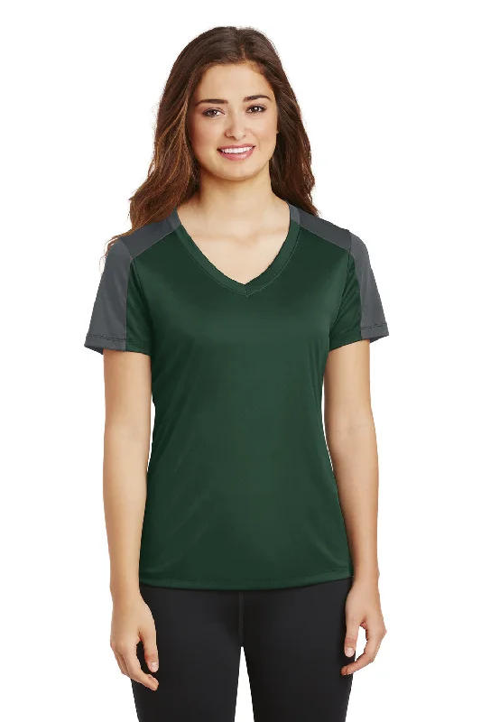 Everyday Style Sport-Tek Womens Competitor Moisture Wicking Short Sleeve V-Neck T-Shirt - Forest Green/Iron Grey - Closeout