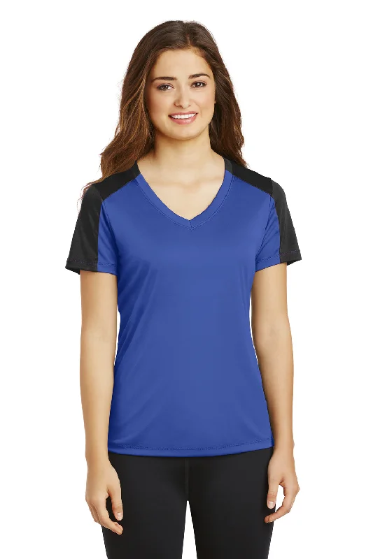 Lounge Chic Sport-Tek Womens Competitor Moisture Wicking Short Sleeve V-Neck T-Shirt - True Royal Blue/Black - Closeout
