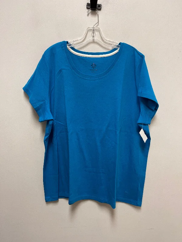 Cozy Outfit Top Short Sleeve Basic By Isaac Mizrahi Live Qvc In Blue, Size: 3x