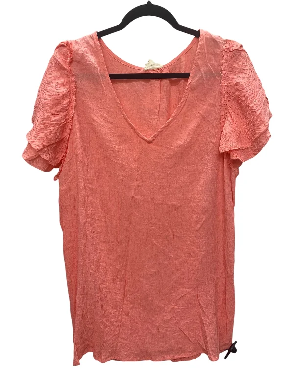 Luxury Fashion Top Short Sleeve By 143 Story In Coral, Size: 3x