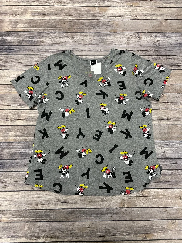 Hooded design Top Short Sleeve By Disney Store In Grey, Size: 1x