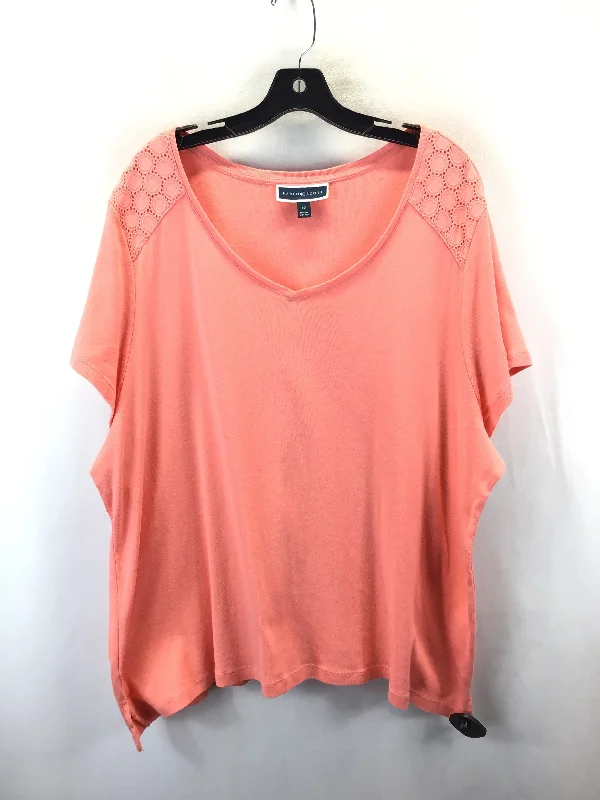 Basic Comfort Top Short Sleeve By Karen Scott In Peach, Size: 3x