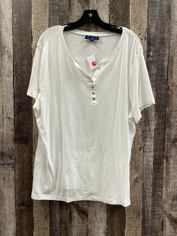 Embroidery Design Top Short Sleeve By Karen Scott In White, Size: 2x