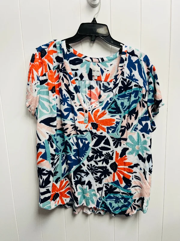 Comfortable Fitwear Top Short Sleeve By Nic + Zoe In Blue & Orange, Size: 1x