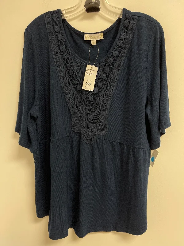 Relaxed Wear Top Short Sleeve By Suzanne Betro In Navy, Size: 2x