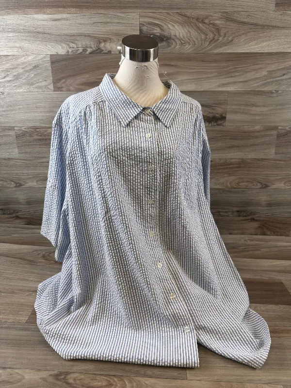 Comfy Layers Top Short Sleeve By Venezia In Blue & White, Size: 3x