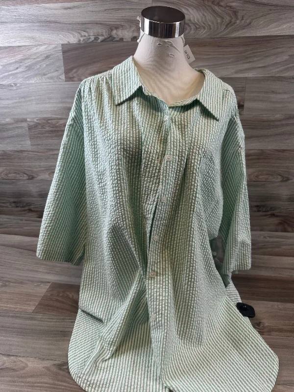 Elegant Fit Top Short Sleeve By Venezia In Green & White, Size: 3x