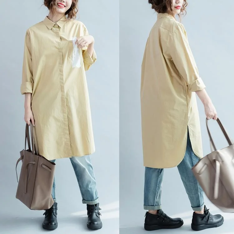 Cozy Chic Trends fall khaki cotton dress womens long shirt long sleeve cotton blouse