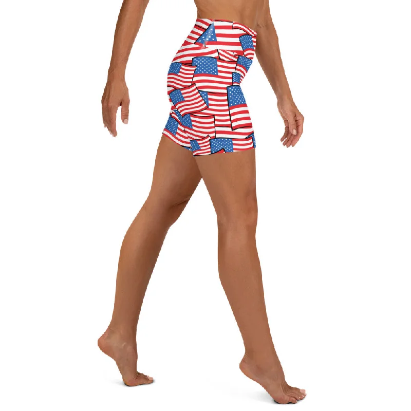 Autumn Selection American Flag Pattern Yoga Shorts
