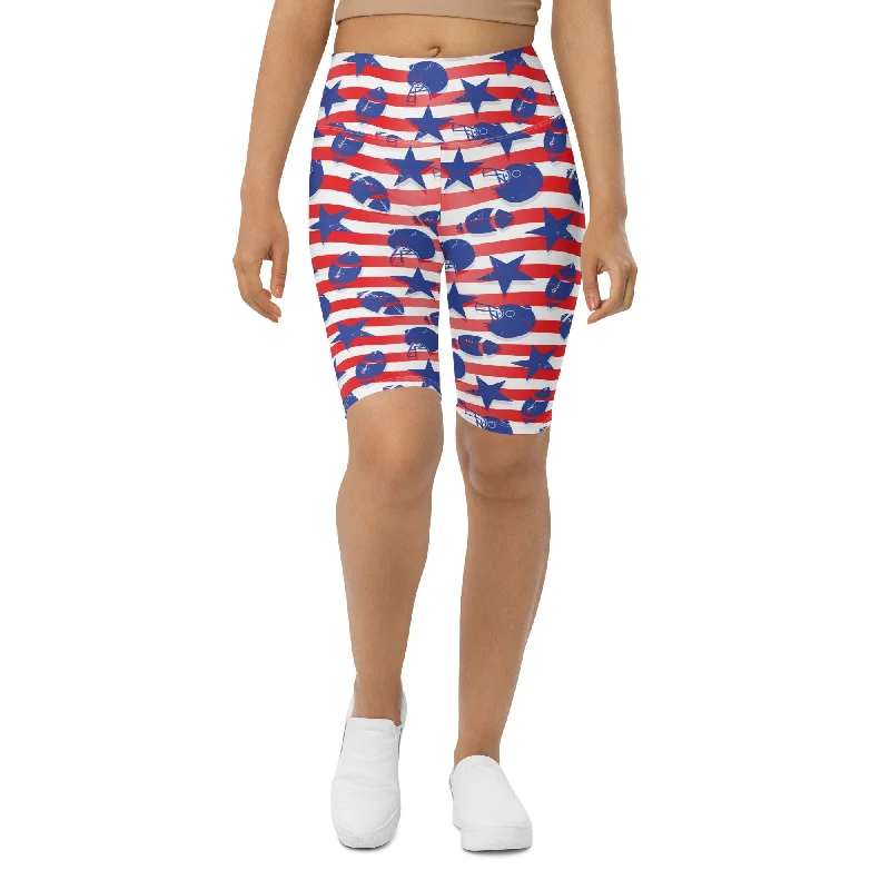 Knitted Design American Football Pattern Biker Shorts
