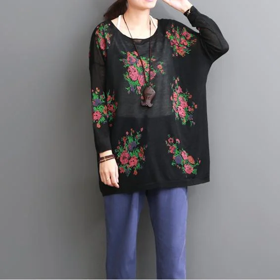 Everyday Chic Black floral summer women blouse oversize top shirts