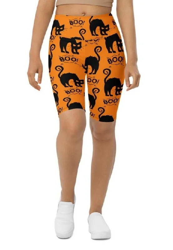 Bright Colors Black Kitty Halloween Biker Shorts