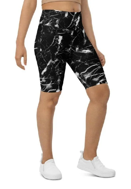 Classic Style Black Marble Biker Shorts