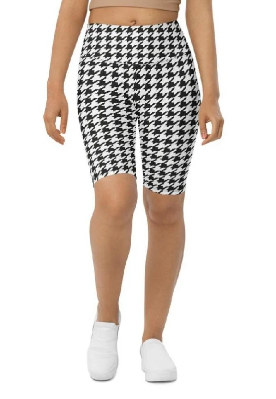 Fashion Must-have Black & White Houndstooth Biker Shorts